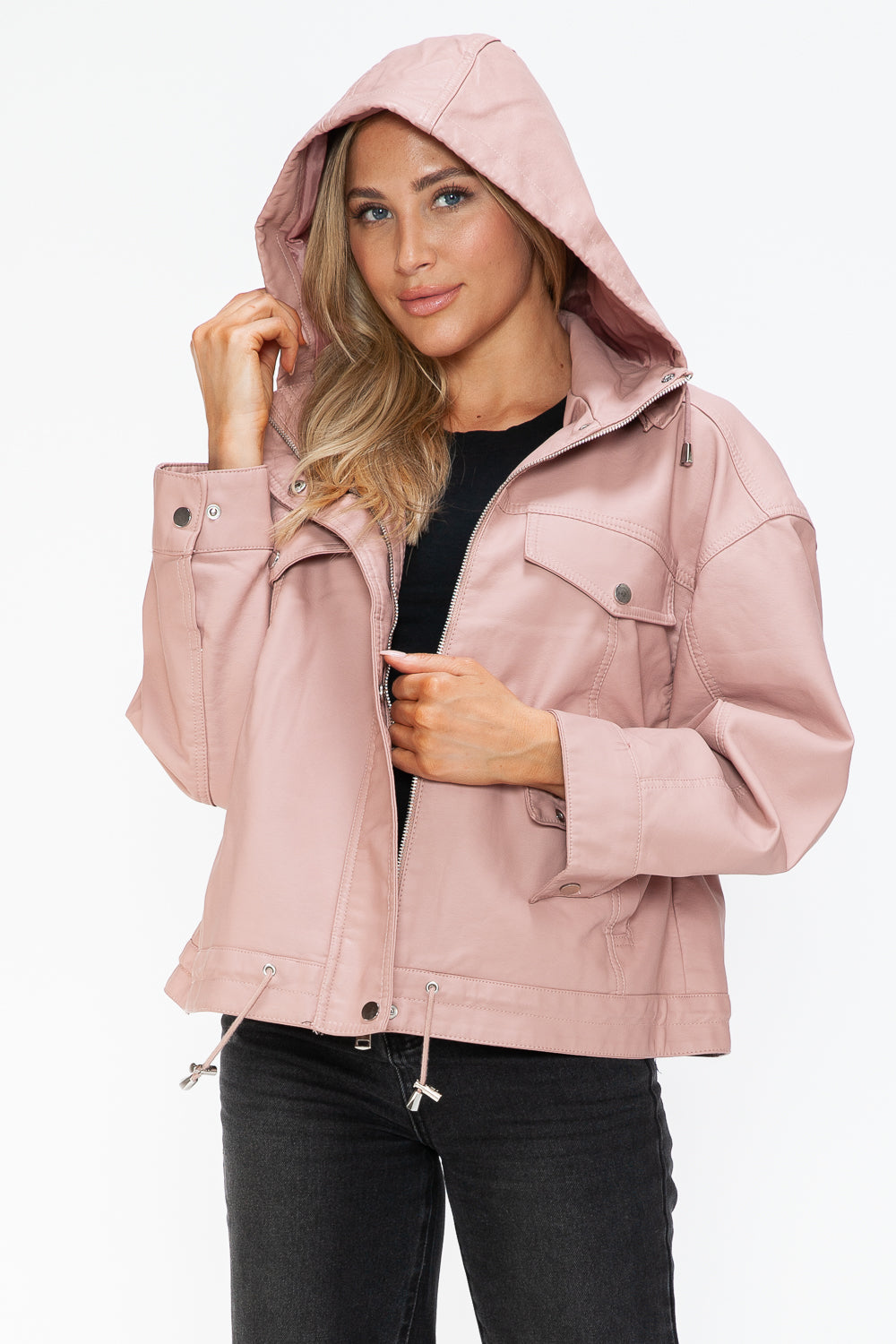 Outfit Flow - How Dare U Drawstring Hem PU Leather Zip Up Jacket