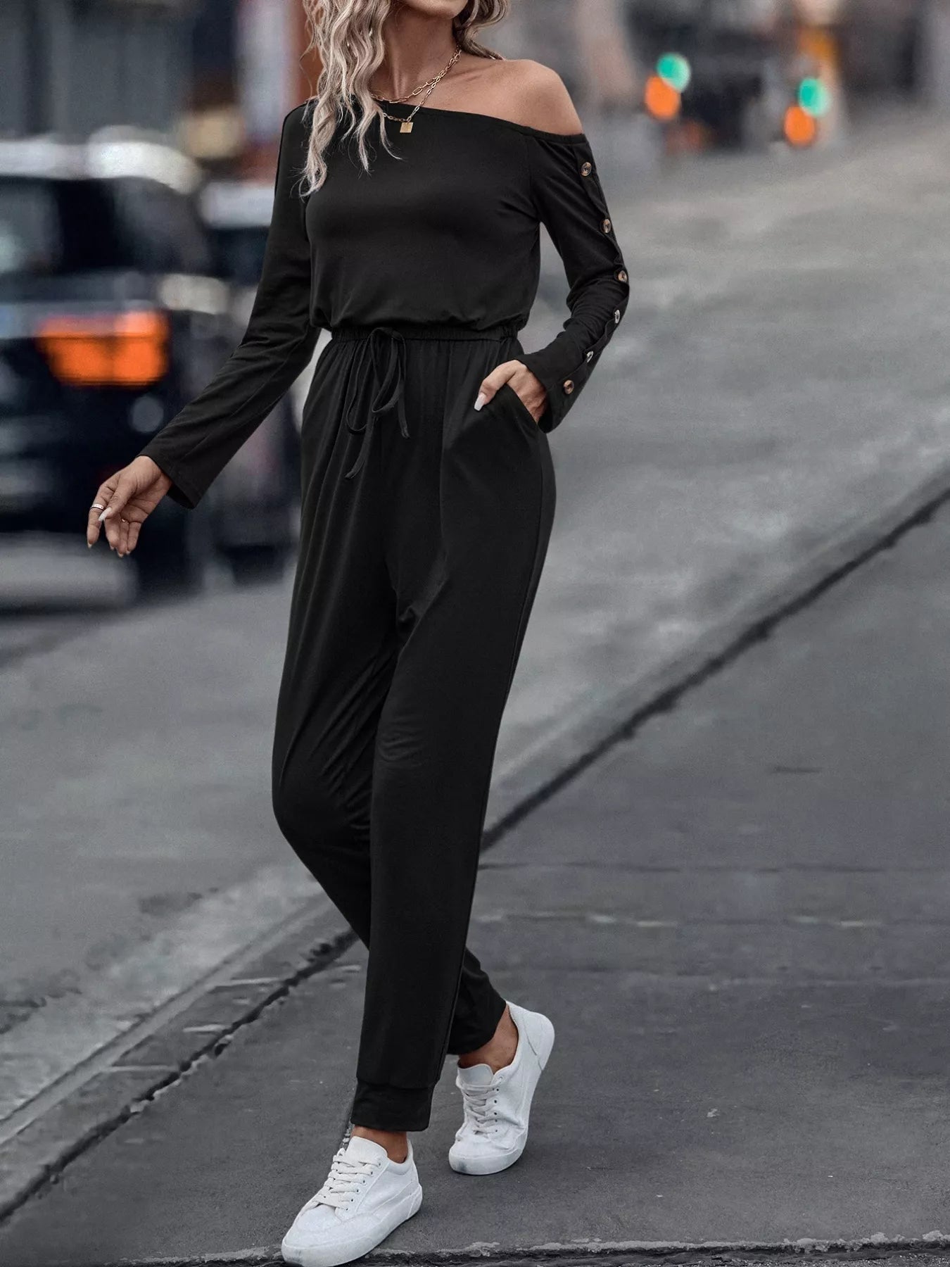 One Shoulder Long Sleeve Jumpsuit OutfitFlow