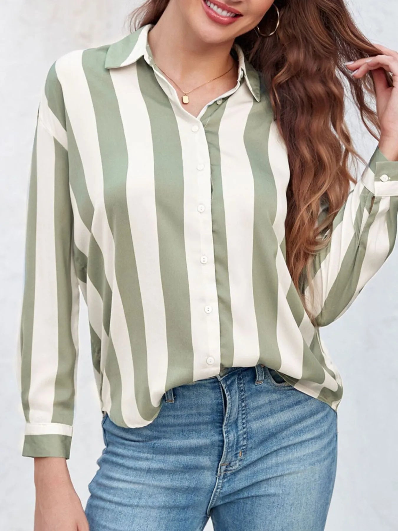 Striped Relaxed Button Up Shirt OutfitFlow