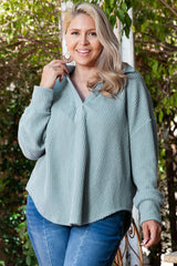 Outfit Flow - Plus Size Textured Johnny Collar Long Sleeve Sweatshirt