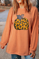 Pumpkin Round Neck Long Sleeve Sweatshirt OutfitFlow
