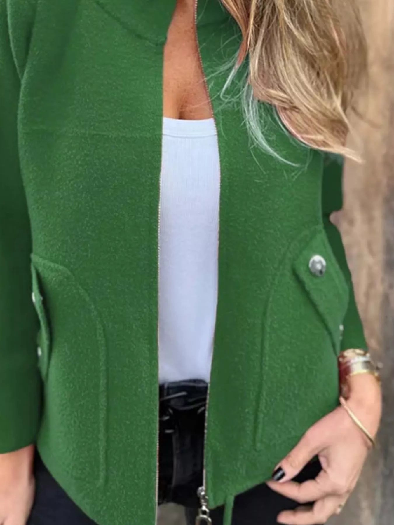 Full Size Textured Knit Zip Up Outerwear Plus Size Trendsi