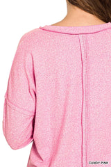 Zenana Soft Melange Hacci Exposed Seam Coin Pocket Tee OutfitFlow