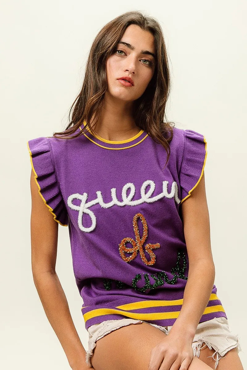 BiBi Queen Of Mardi Ruffled Armhole Sleeveless Knit Top Trendsi