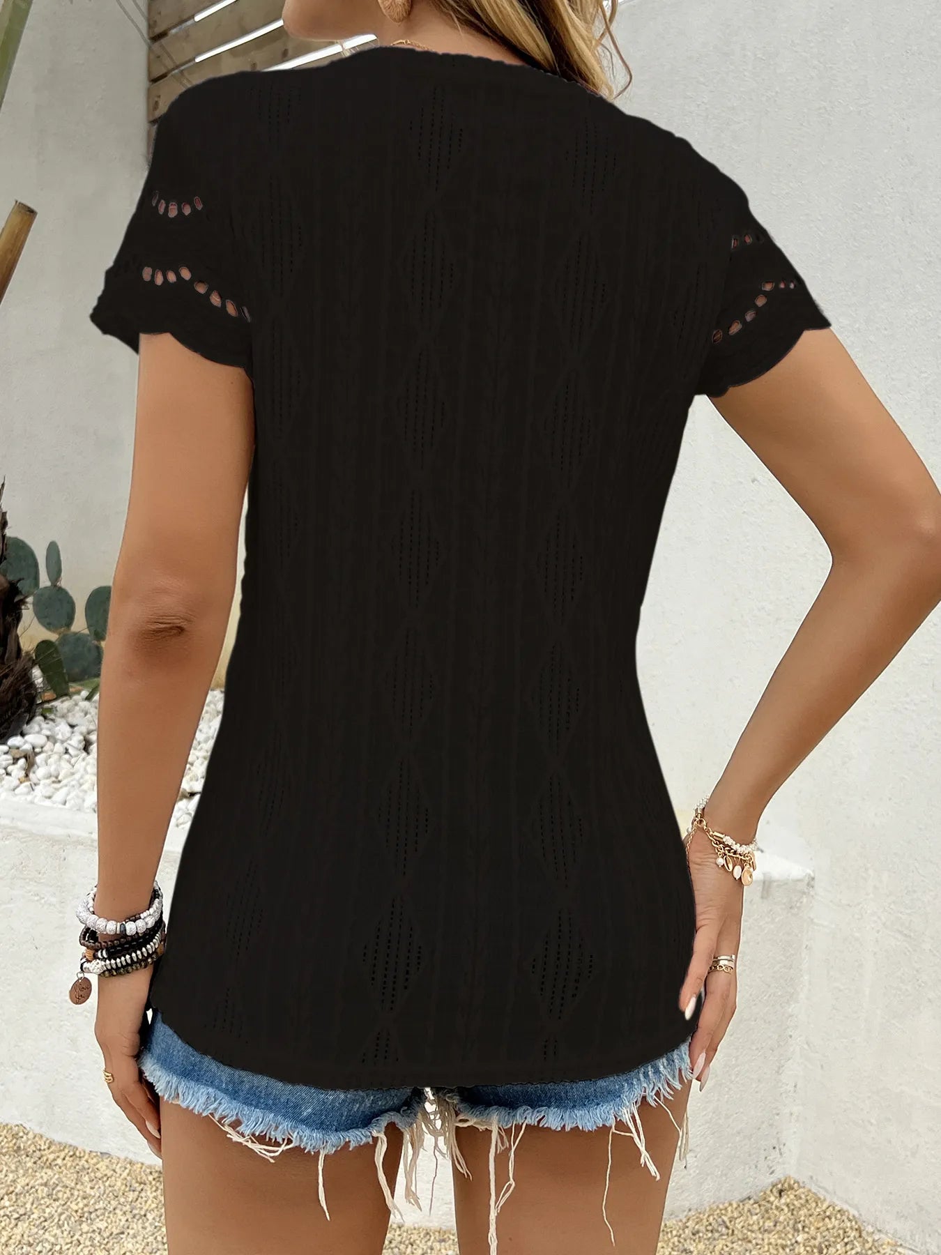 Crochet Lace Short Sleeve T-Shirt OutfitFlow