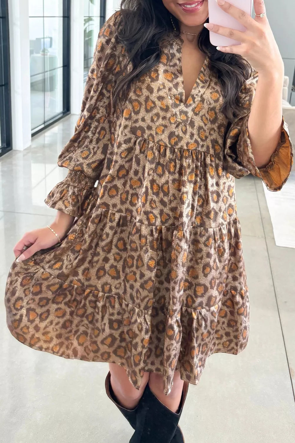 Tiered Leopard Print Mini Dress OutfitFlow