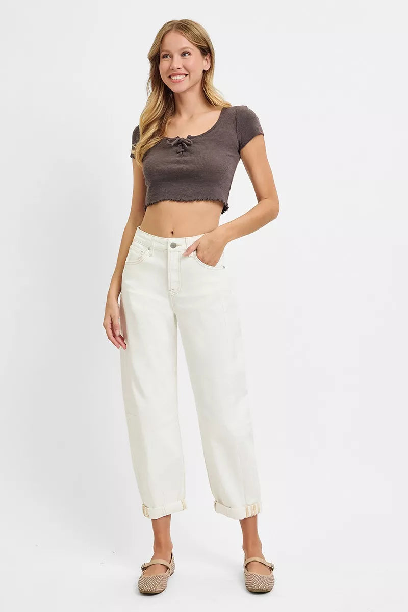 RISEN Full Size High Rise Barrel Cropped Jeans Plus Size OutfitFlow
