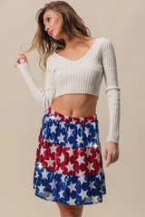 BiBi American Flag Theme Star Sequin Tiered Skirt OutfitFlow