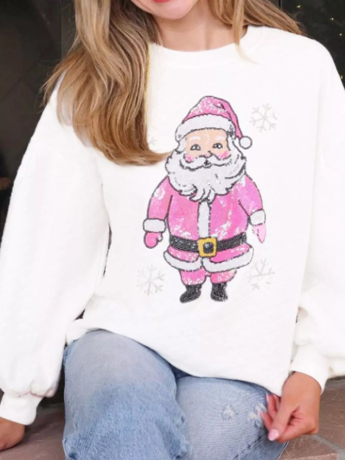 Sparkly Sequin Crewneck Sweatshirt Santa Claus OutfitFlow