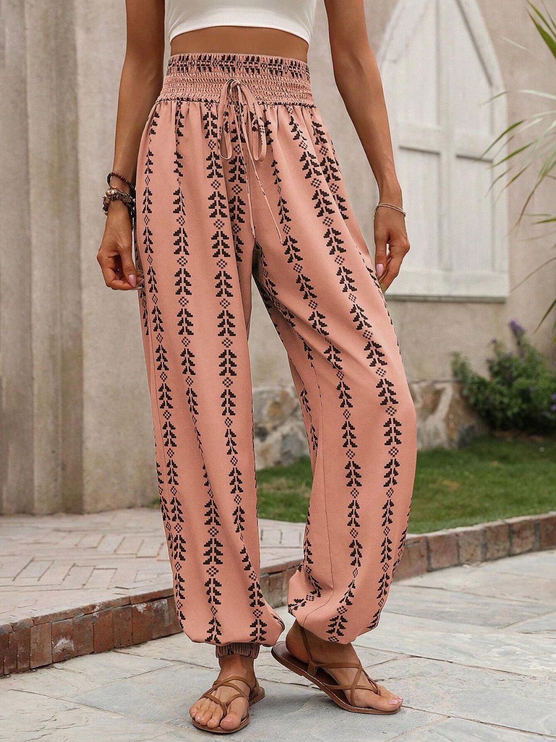 Outfit Flow - Tied Printed High Waist Pants