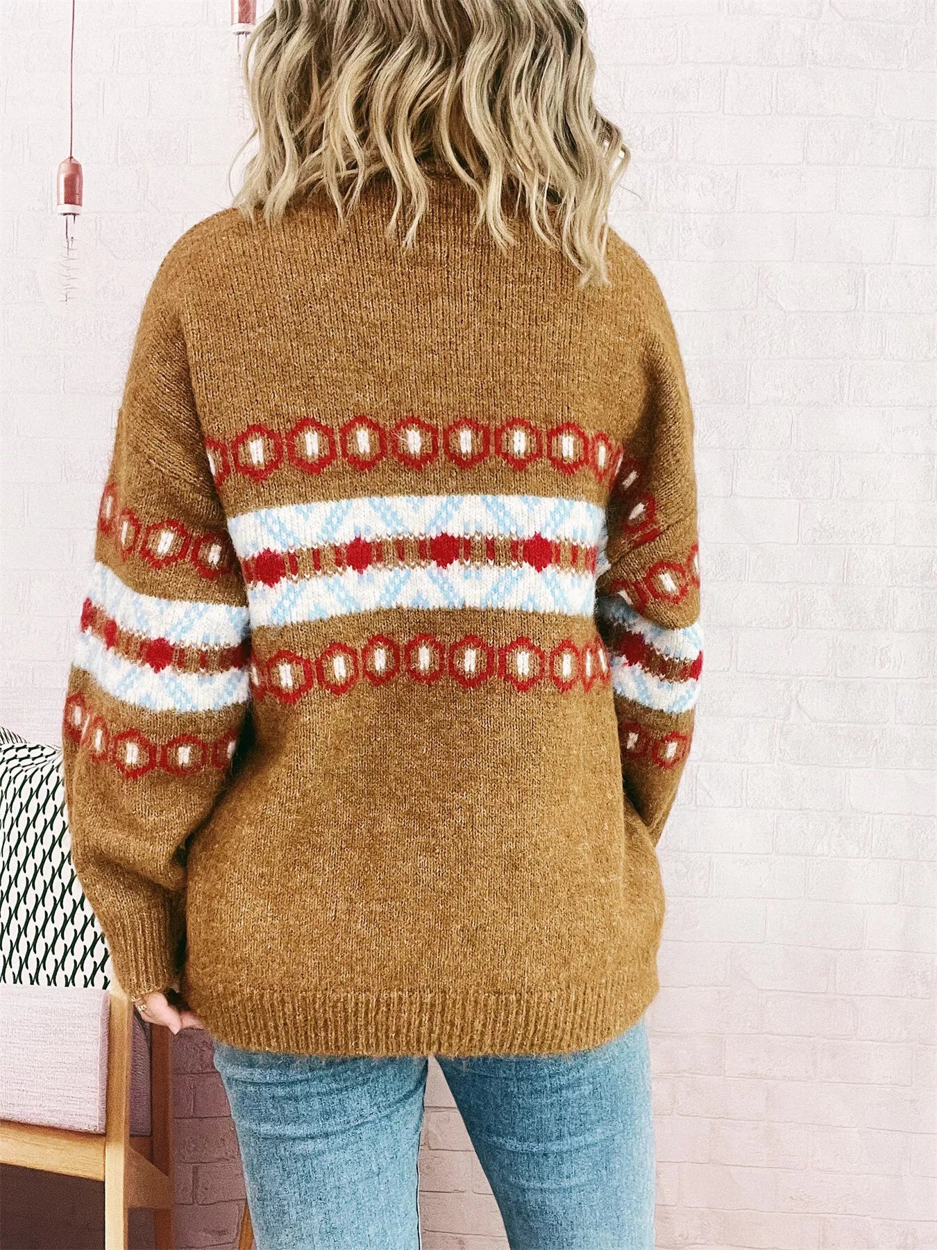 Contrast Round Neck Drop Shoulder Sweater OutfitFlow
