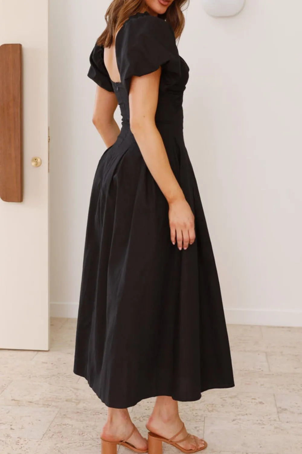 Sweetheart Neck Puff Sleeve Dress OutfitFlow