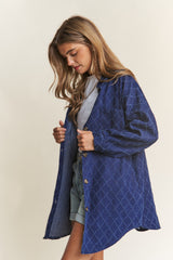 J.NNA Rhombus Stitched Button Up Denim Jacket