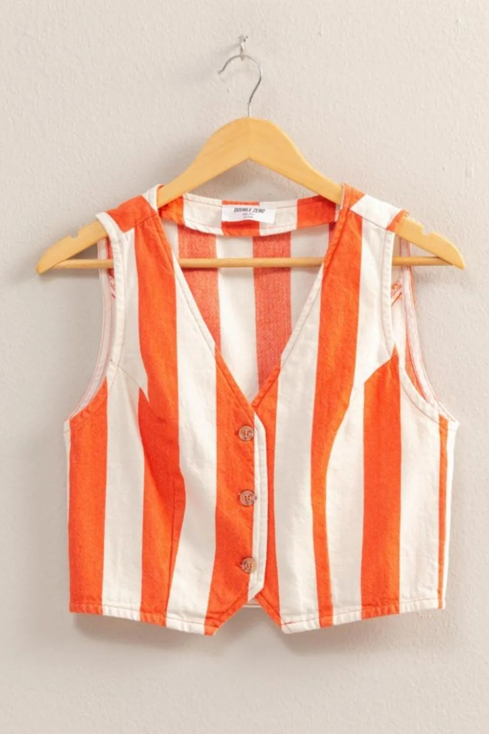 HYFVE Woven Striped V-Neck Button Down Vest TOMATO CREAM OutfitFlow