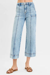 RISEN Full Size High Rise Crop Wide Front Seam Detailed Jeans Plus Size OutfitFlow