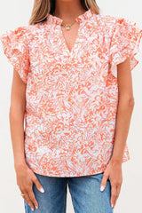 Floral Ruffle Sleeve Split Neck Blouse OutfitFlow