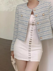 Button Up Cropped Tweed Outerwear OutfitFlow