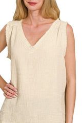Zenana Double Gauze Raw Edge Acid Washed Tank OutfitFlow