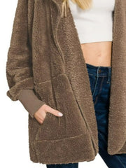 Zenana Hooded Faux Fur Jacket with Pockets Trendsi