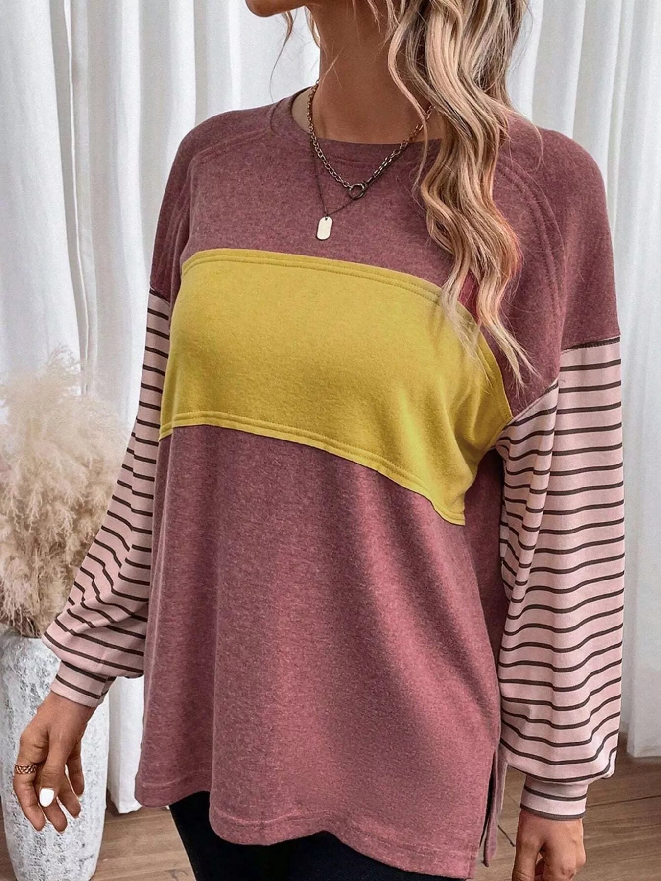 Striped Color Block Long Sleeve T-Shirt OutfitFlow