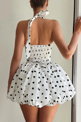 Polka Dot Halter Neck Mini Dress OutfitFlow