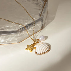 18K Gold-Plated Synthetic Pearl Shell Necklace OutfitFlow