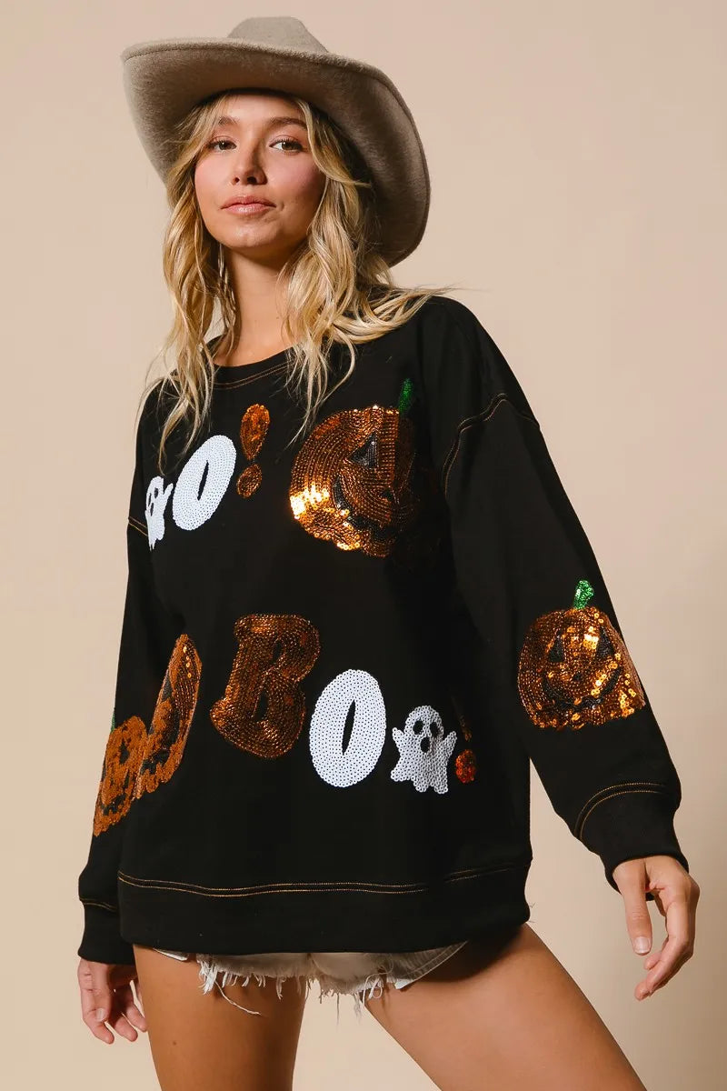 BiBi Halloween Theme Sequin Embroideries Sweatshirt Trendsi