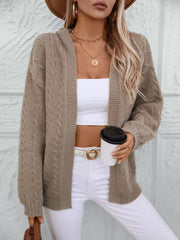 Cable Knit Open Front Hooded Cardigan Trendsi