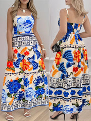 Plus Size Floral Print Spaghetti Strap Maxi Dress Trendsi