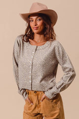 SO ME Two Tone Leopard Vintage Print Button Up Cardigan VINTAGE OATMEAL OutfitFlow