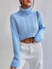 Cable-Knit Turtleneck Long Sleeve Sweater OutfitFlow