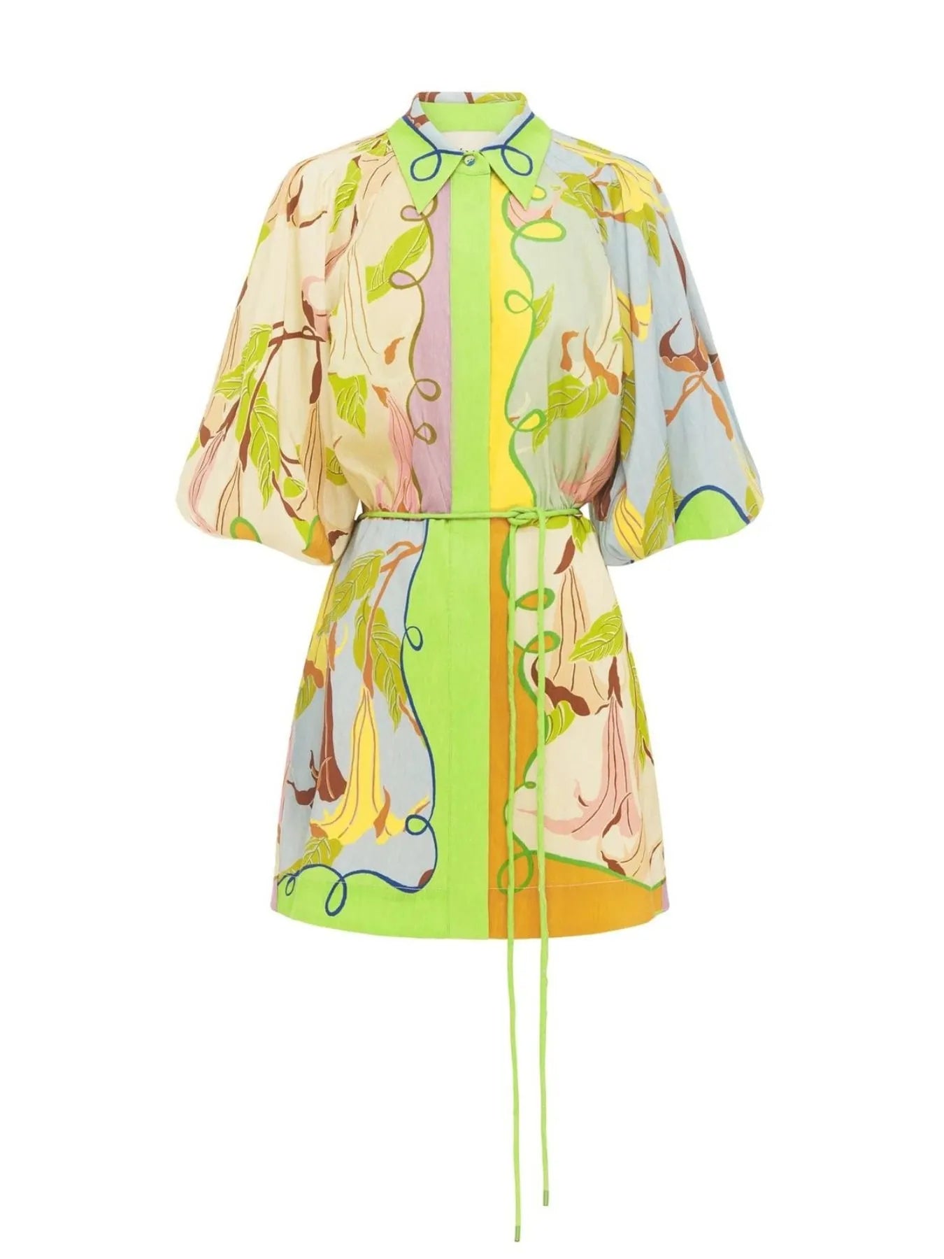 Abstract Print Tie Front Mini Shirt Dress with Pockets OutfitFlow
