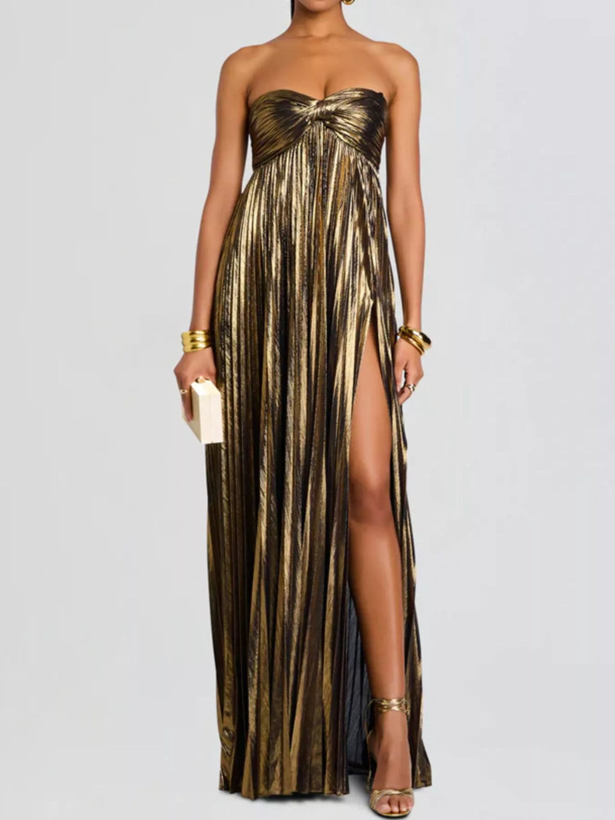 Split Sweetheart Neck Tube Maxi Dress Khaki OutfitFlow