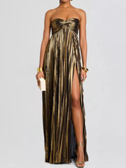 Split Sweetheart Neck Tube Maxi Dress Khaki OutfitFlow