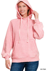 Zenana Acid Wash Fleece Hoodie with Kangaroo Pocket OutfitFlow