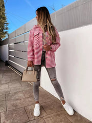 Houndstooth Button-Down Jacket OutfitFlow