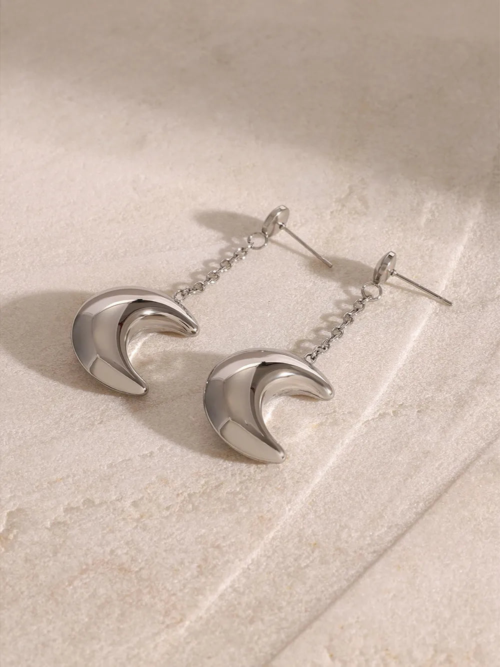 Stainless Steel Moon Dangle Earrings OutfitFlow