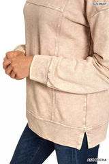 Zenana Acid Wash French Terry Exposed-Seam Pullover OutfitFlow