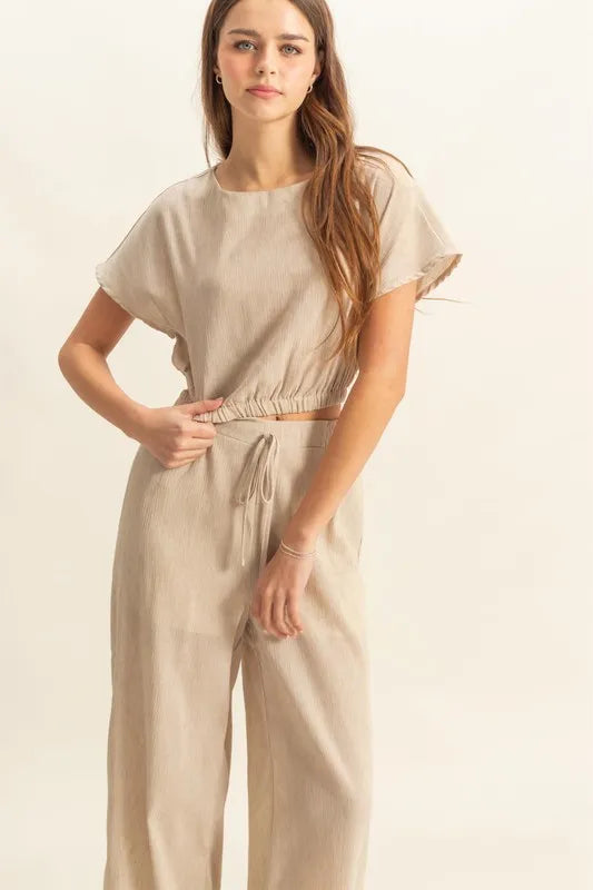HYFVE Round Neck Short Sleeve Top and Pants Set OutfitFlow