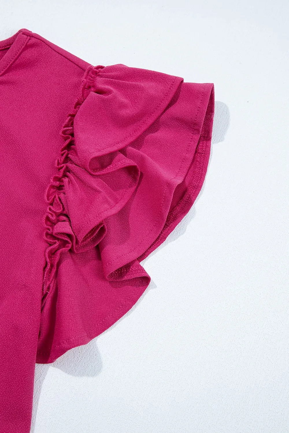 Short Ruffle Sleeve Round Neck Blouse OutfitFlow