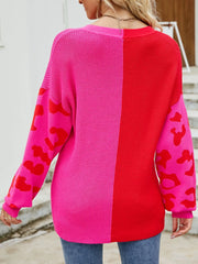 Color Block Leopard V-Neck Sweater OutfitFlow