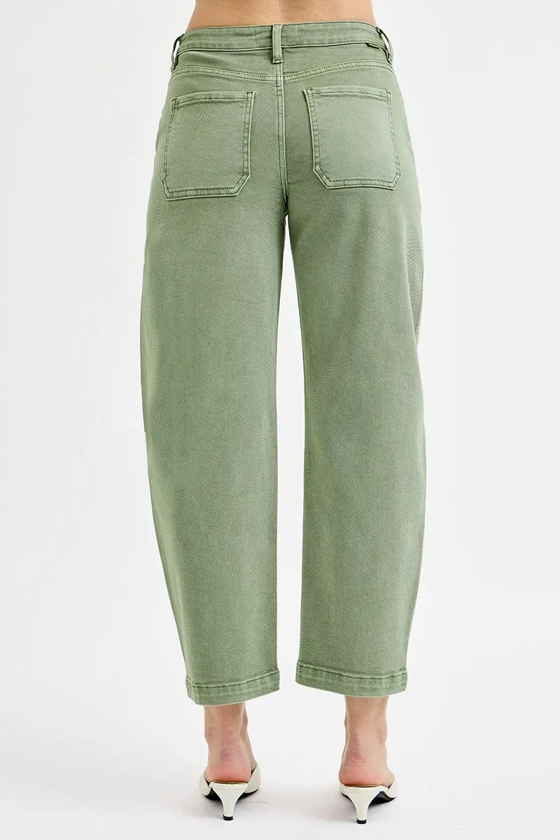 RISEN Full Size Tummy Control High Rise Crop Barrel Jeans Plus Size OutfitFlow