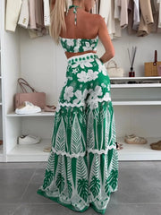 Printed Halter Neck Cami and Skirt Set OutfitFlow