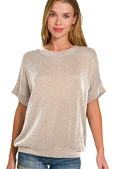 Zenana Corded Rib Short Sleeve T-Shirt MOCHA OutfitFlow