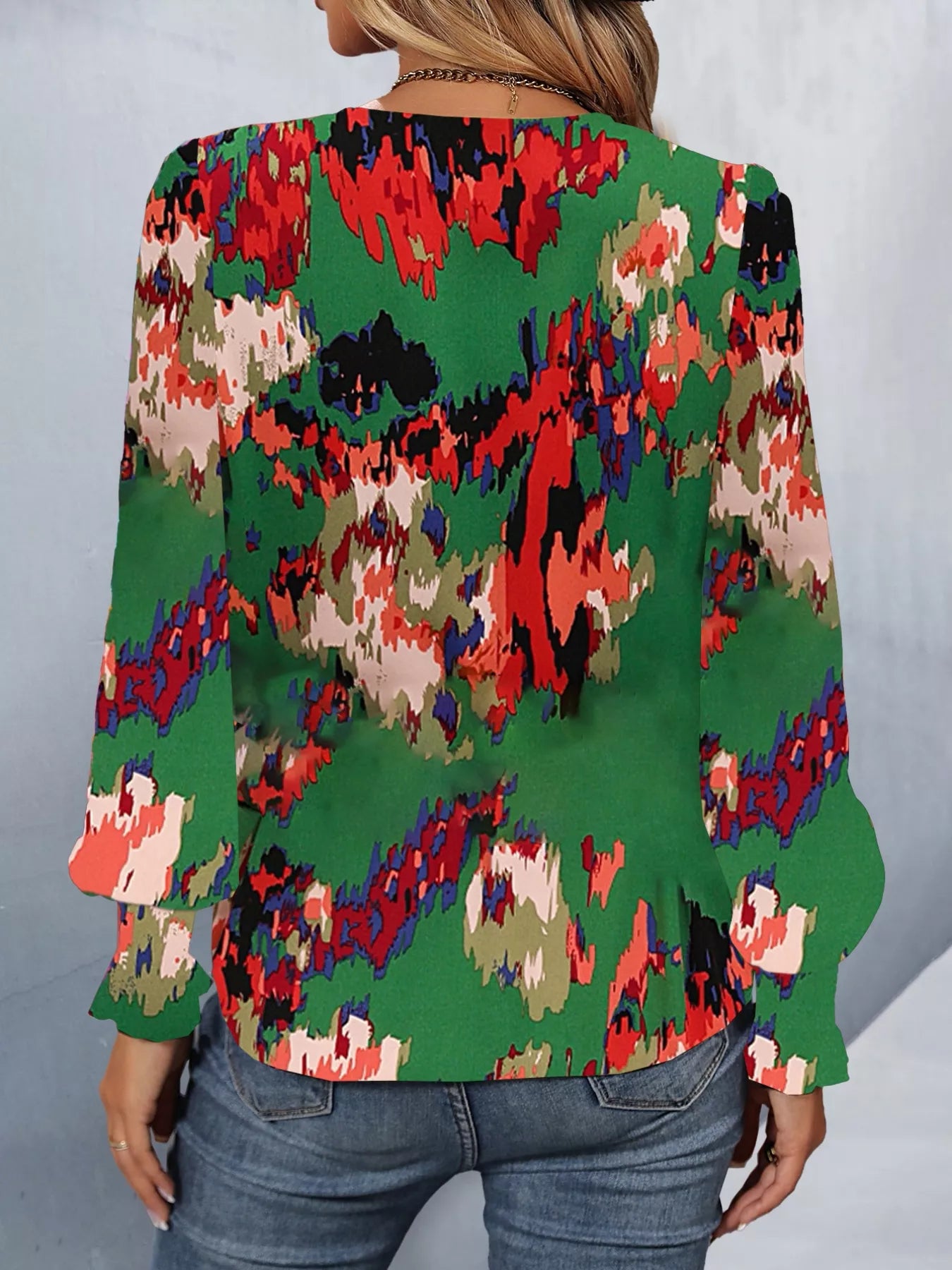 Printed Button Up Long Sleeve Shirt OutfitFlow