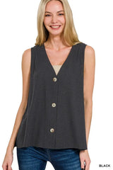 Zenana Side Slit Button-Front Vest BLACK OutfitFlow