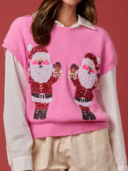 Christmas Sequin Round Neck Sweater Vest OutfitFlow