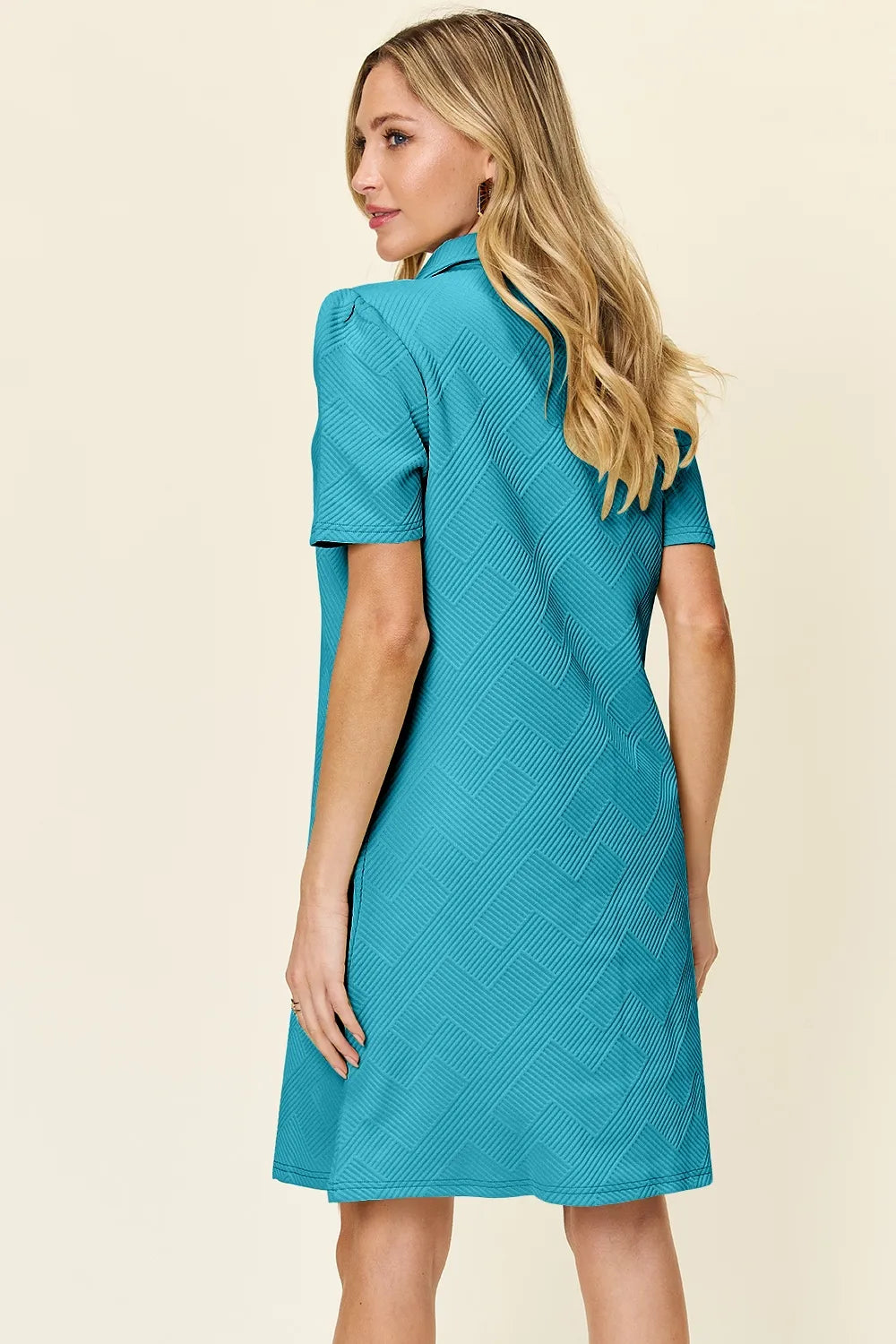 Double Take Full Size Texture Collared Neck Short Sleeve Dress OutfitFlow