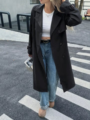 Double-Breasted Belted Trench Coat Black Trendsi