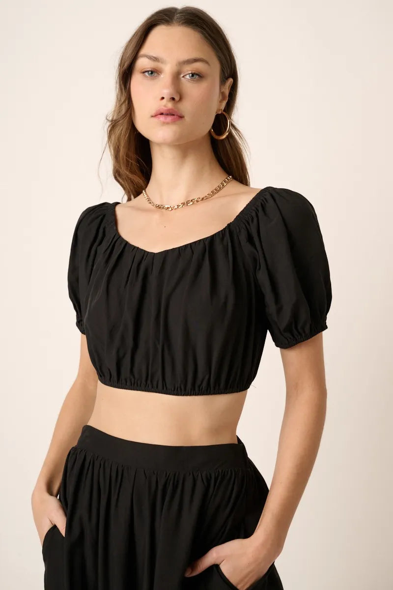 Mittoshop Cropped Puff Sleeve Blouse and Midi Skirt Set OutfitFlow